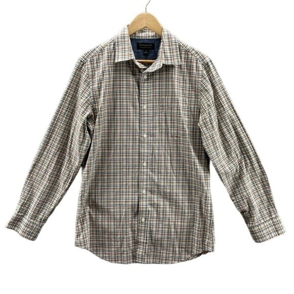 Banana Republic Button Front Shirt Mens Medium Slim Fit‎ Brown Plaid Cotton - Picture 1 of 8